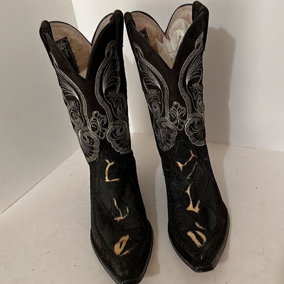 Olvera  Made in Mexico Black Leather Boots With White Butterfly Embroidery 6.5 - Picture 3 of 6